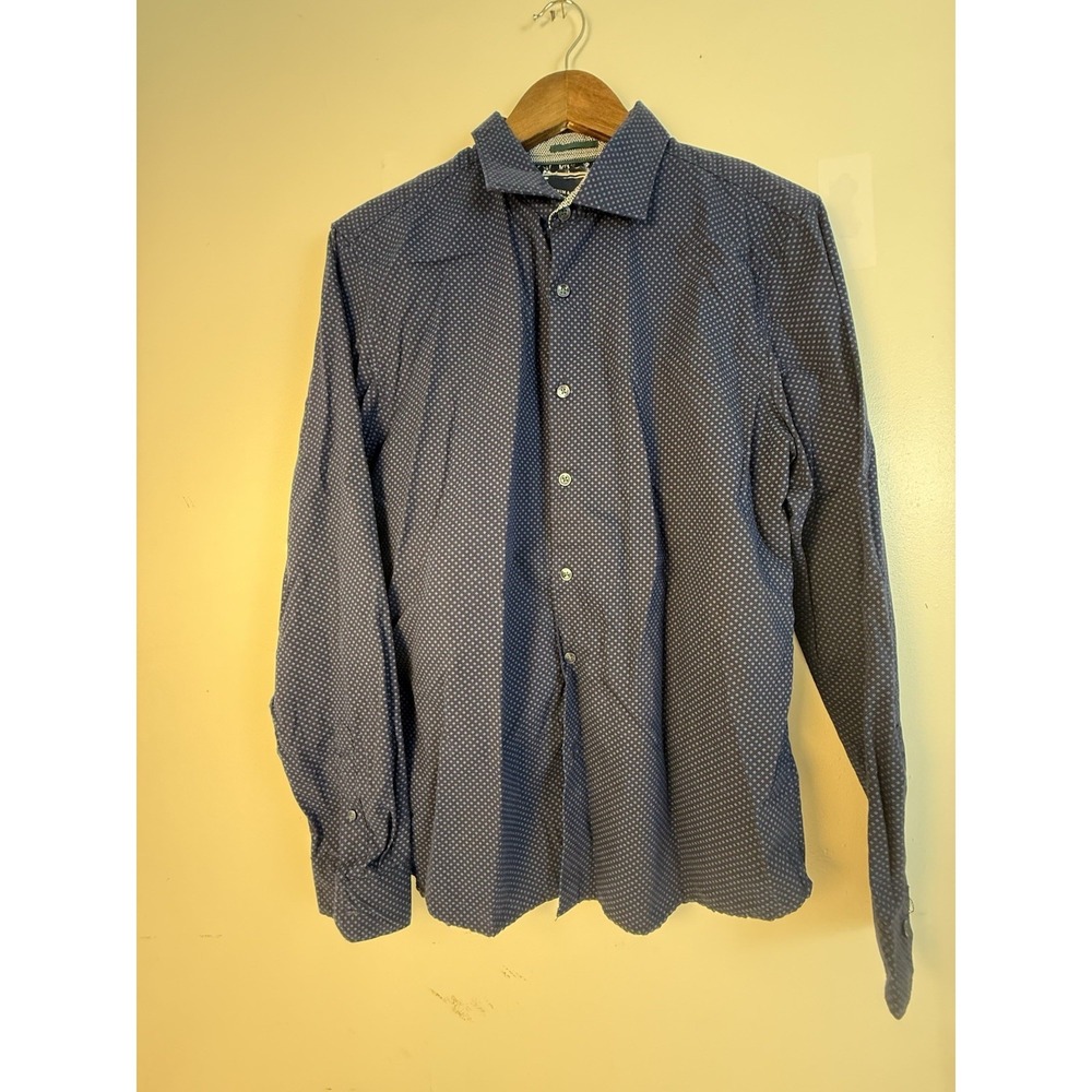 Denim & Flower Ricky Singh Men's L Blue Geometric Button Front Shirt Cotton